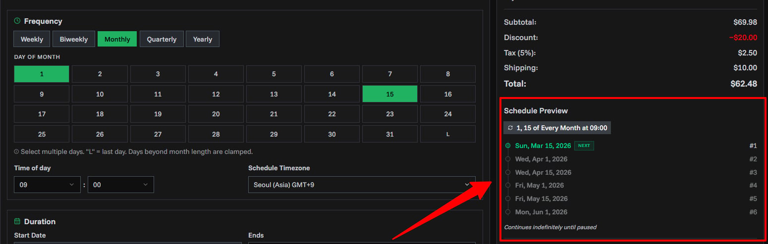 Schedule Preview in Summary Sidebar
