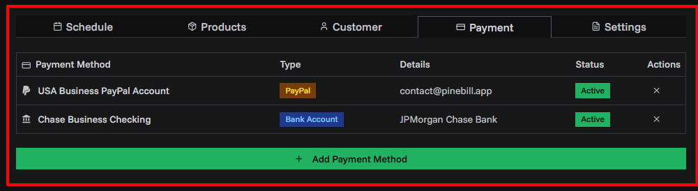 Payment Tab