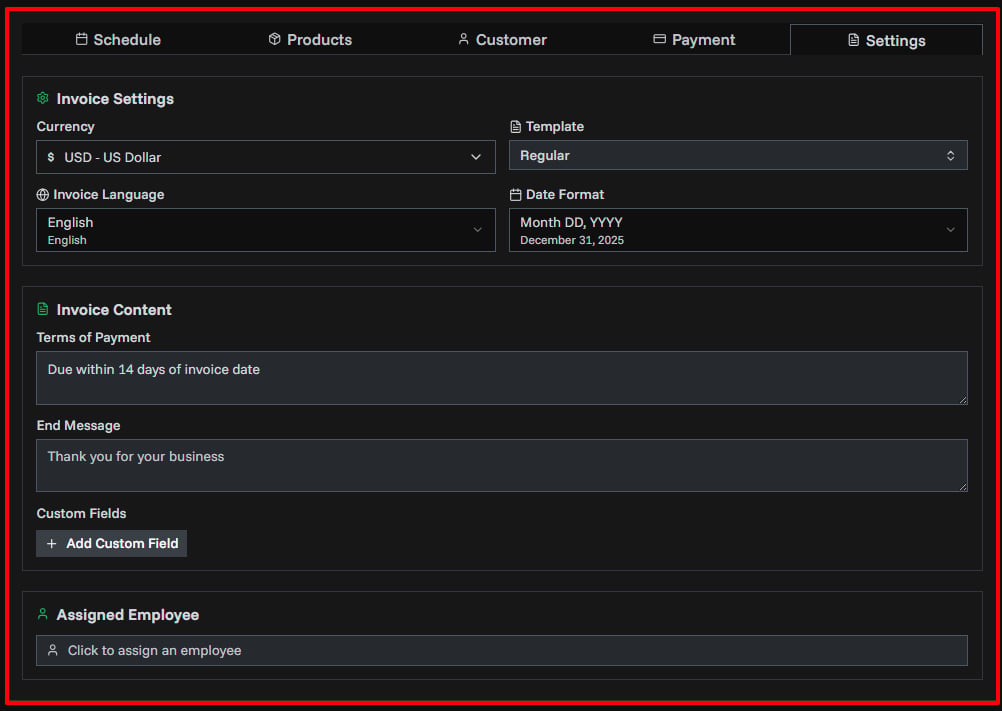 Settings Tab