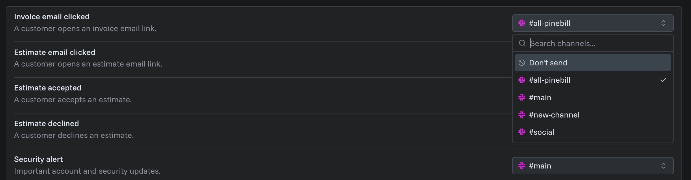 Routing events to Slack channels