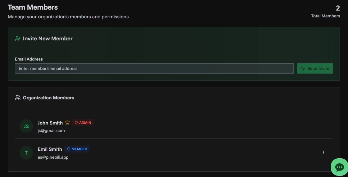 Team members list