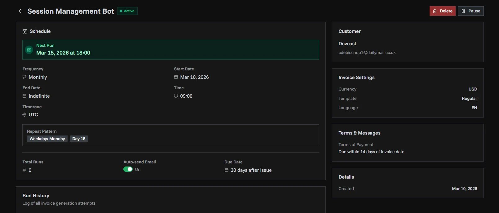Recurring Invoice Detail Page