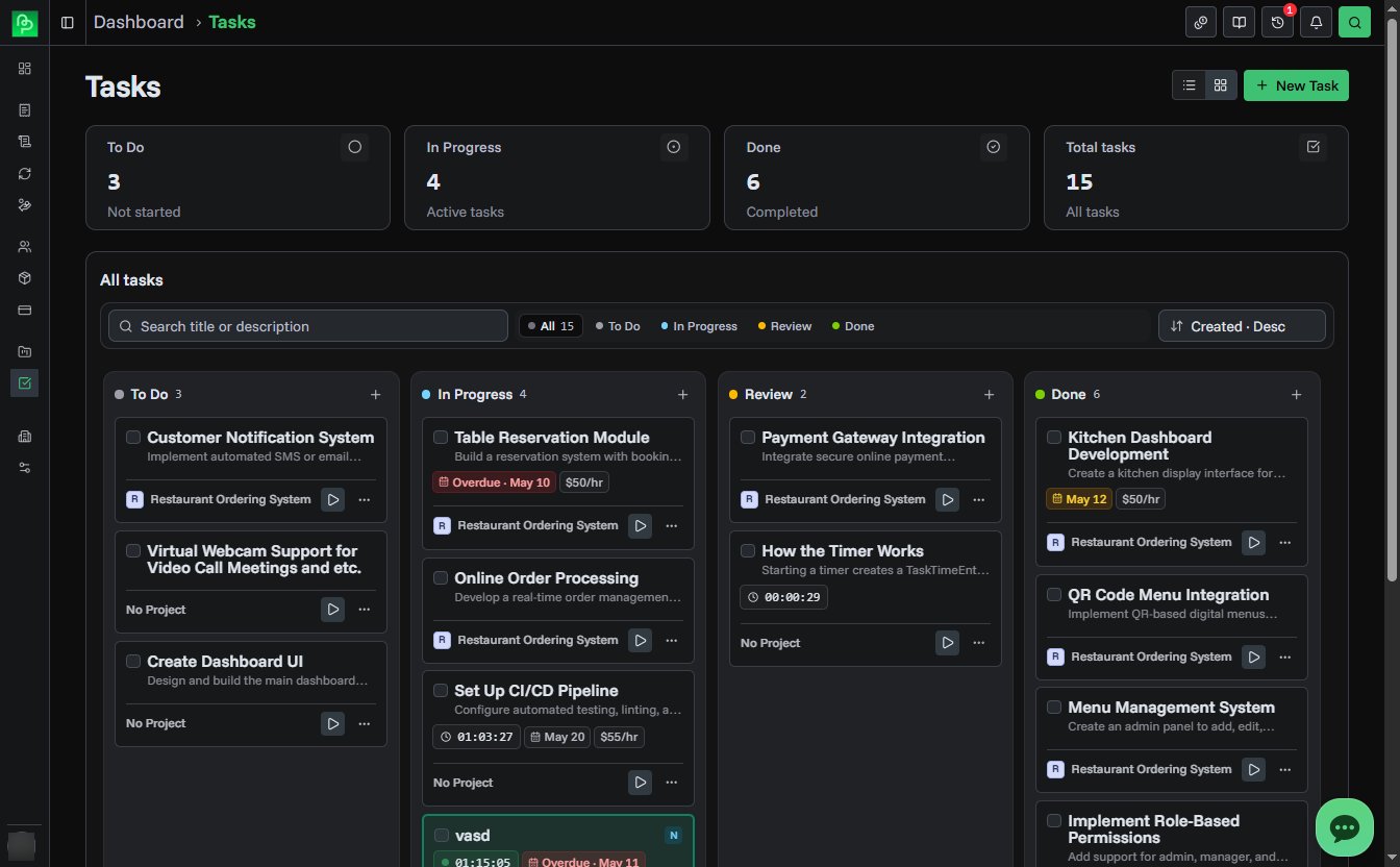 Tasks page with Kanban board