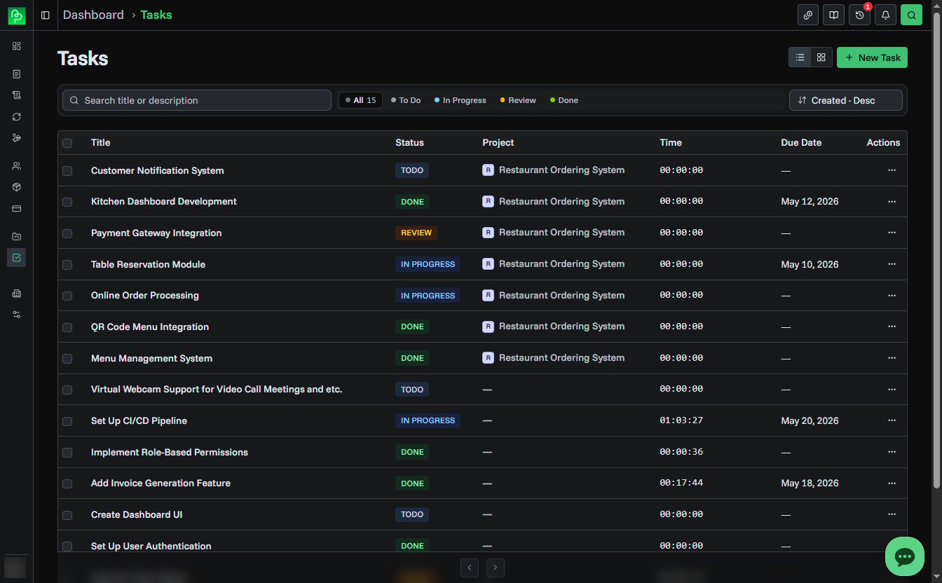 Tasks table list view