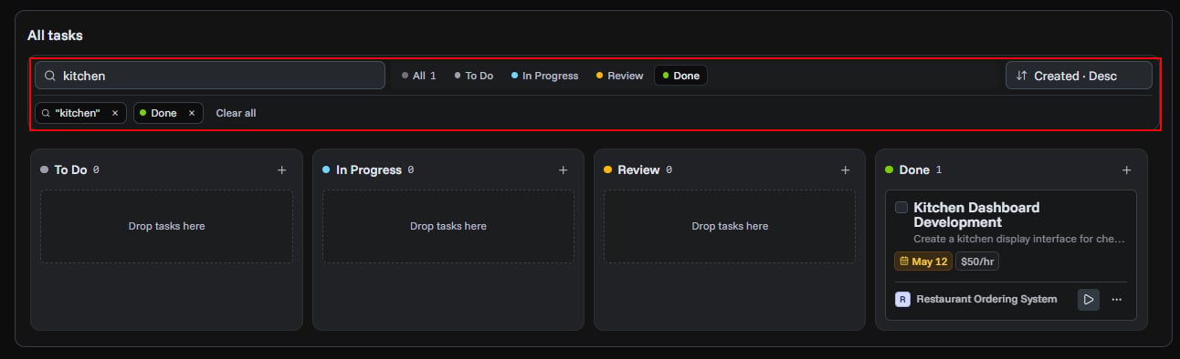 Task filter bar