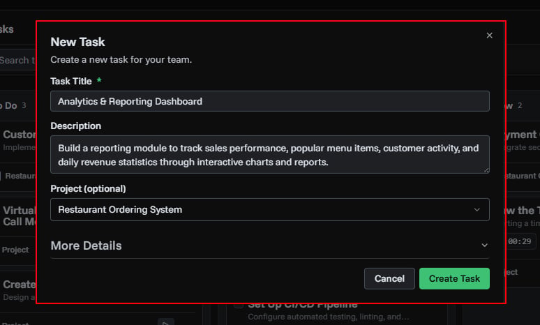 Create task dialog