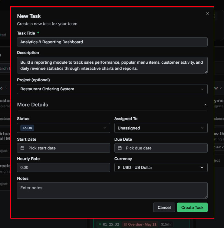 Task form with more options expanded
