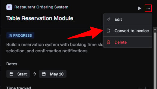 Single task conversion to invoice
