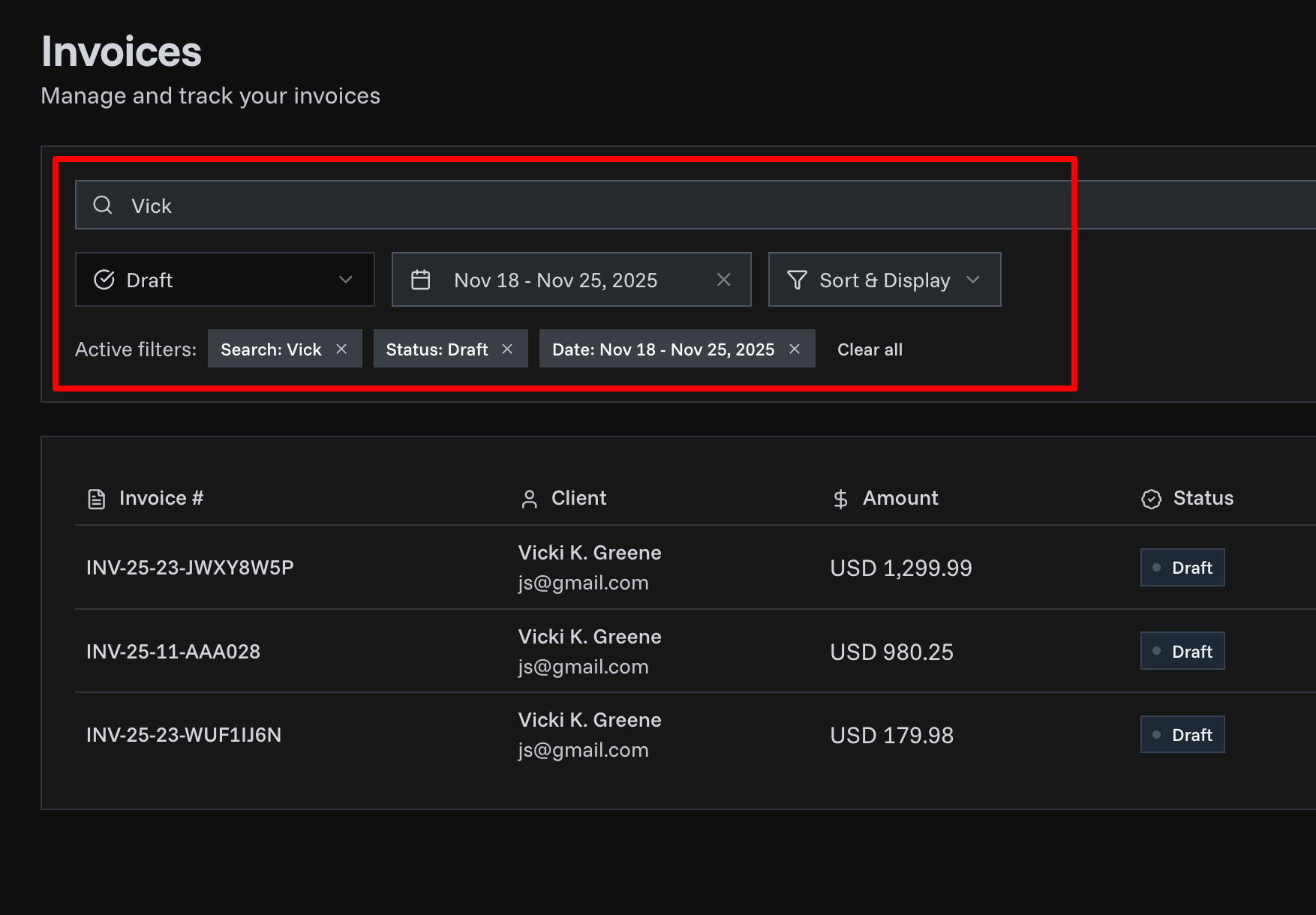 First Invoice Screenshot