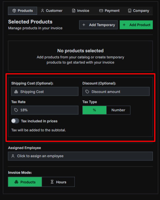 First Invoice Screenshot