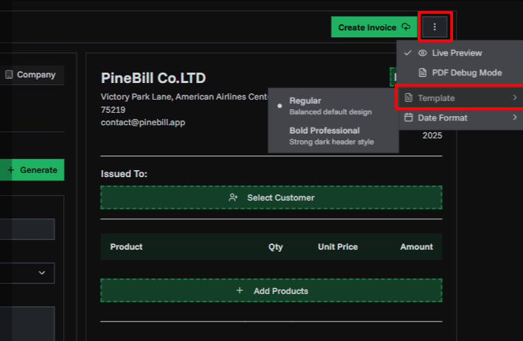 First Invoice Screenshot
