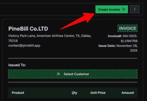 First Invoice Screenshot