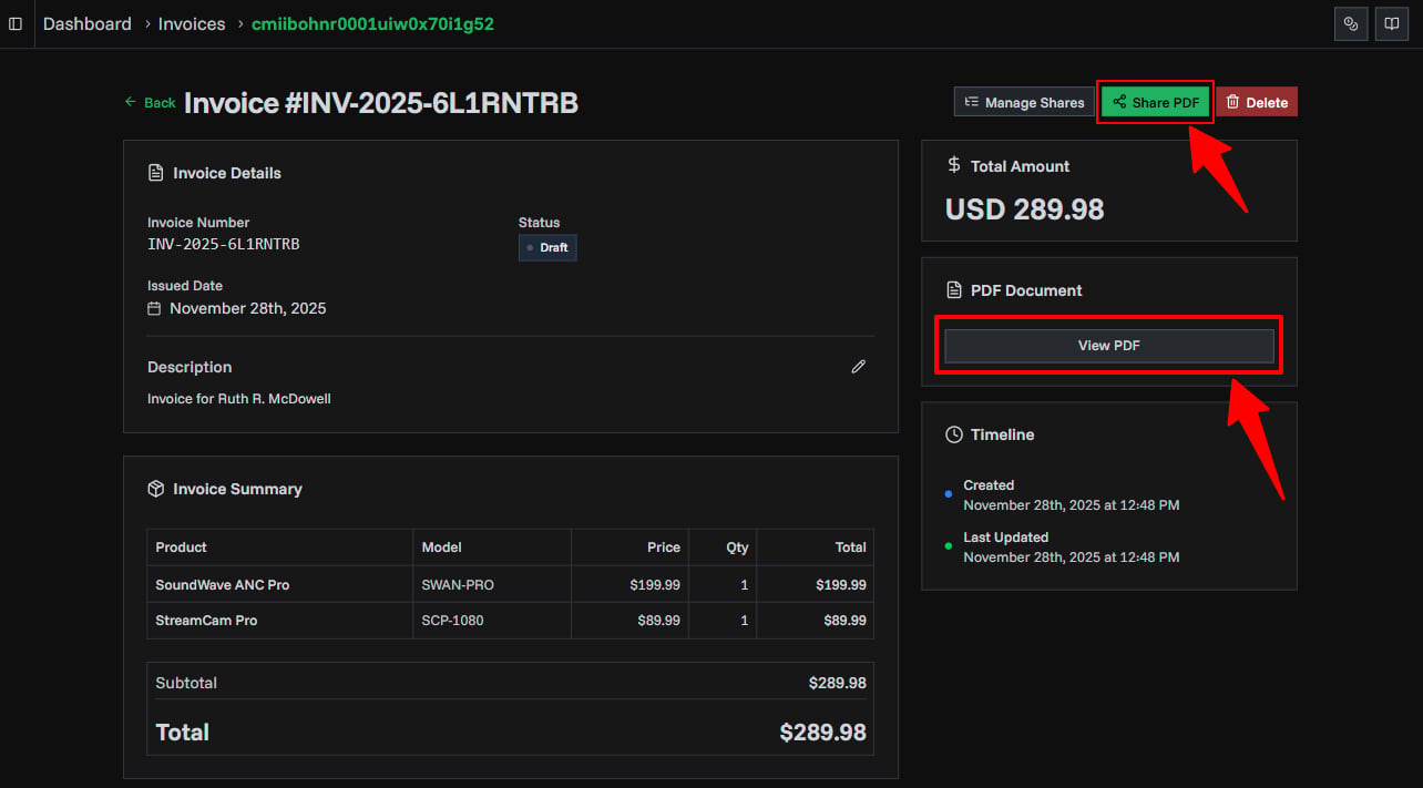 First Invoice Screenshot