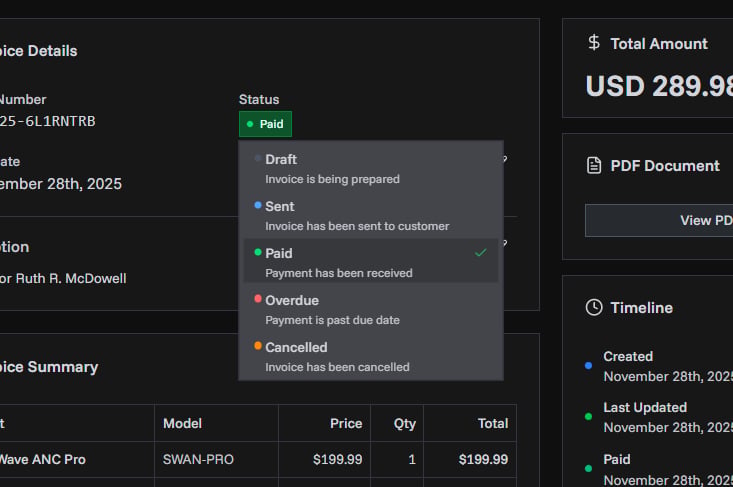 First Invoice Screenshot