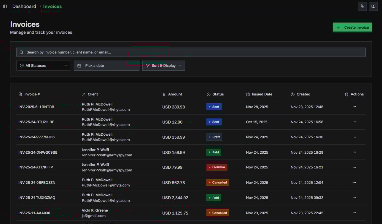 First Invoice Screenshot