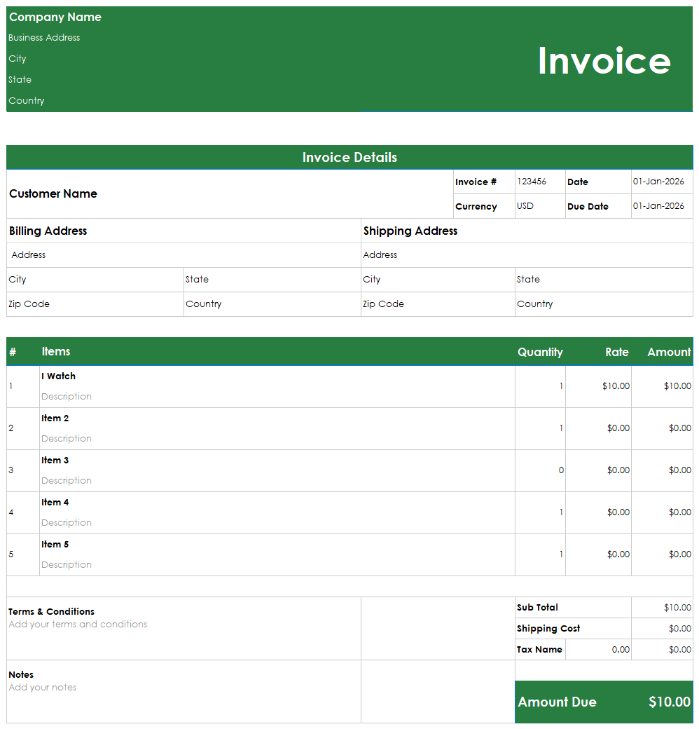 Tutoring Invoice preview